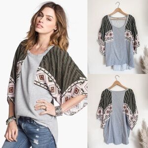 NWOT! Free People Boho Festival Mixed Media Handkerchief Short Sleeve Sweatshirt